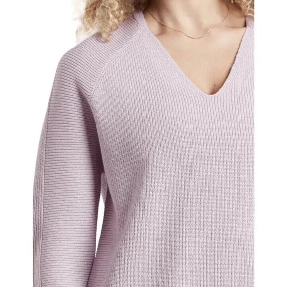 Athleta Hanover Merino Wool Sweater Shasta Purple V-Neck Pullover Size Small - Picture 2 of 9